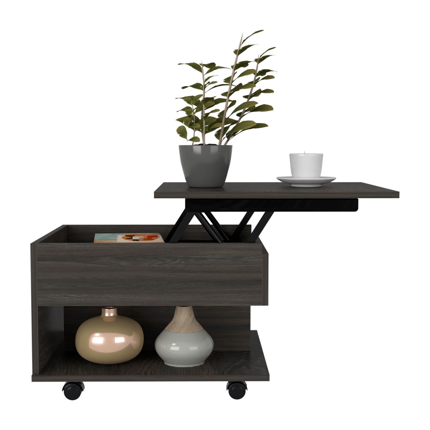 Luanda Lift Top Coffee Table With Casters and One Shelf -Espresso