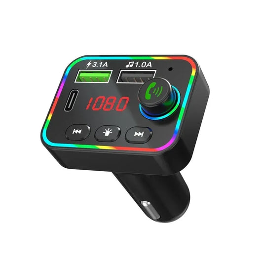 Car Bluetooth 5.0 Charger FM Transmitter PD 18W Type-C Dual USB 4.2A Colorful Ambient Light MP3 Music Player
