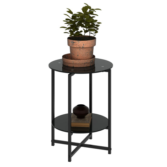 2- layer Tempered Glass End Table (black)