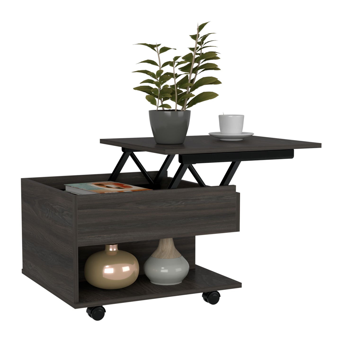 Luanda Lift Top Coffee Table With Casters and One Shelf -Espresso