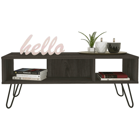 Vassel Coffee Table; Hairpin Legs; Two Shelves -Espresso