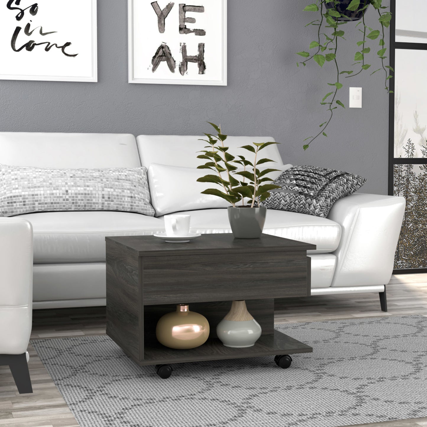Luanda Lift Top Coffee Table With Casters and One Shelf -Espresso