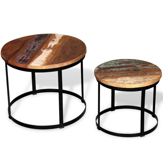 Two Piece Coffee Table Set Solid Reclaimed Wood Round