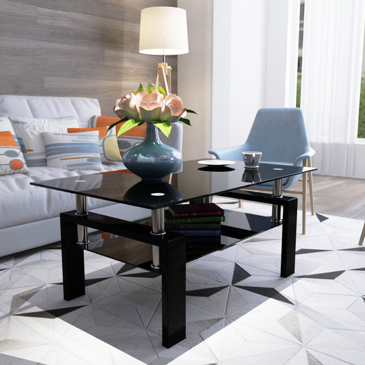 Modern Style Rectangle Black Glass Coffee Table