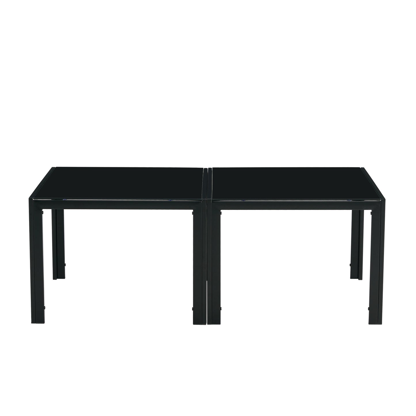 Set of 2 Square Modern Table with Tempered Glass Finish Black