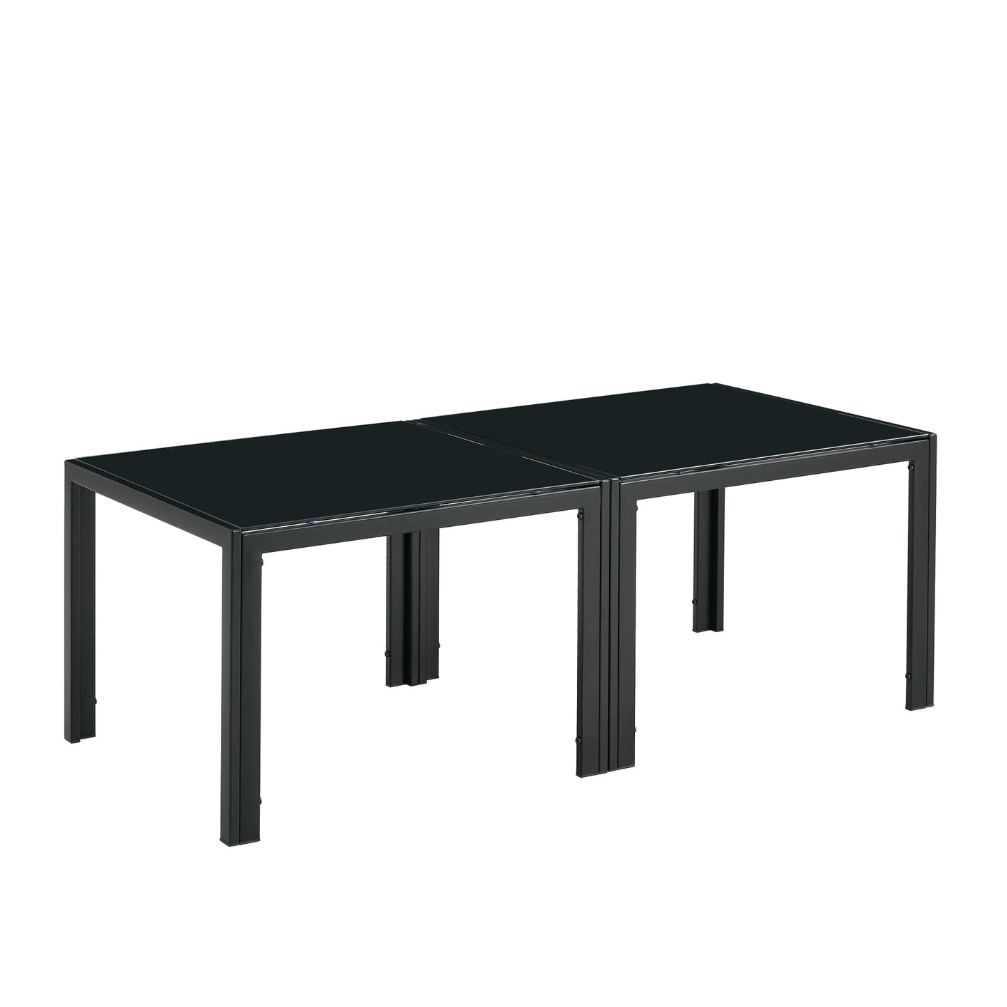 Set of 2 Square Modern Table with Tempered Glass Finish Black
