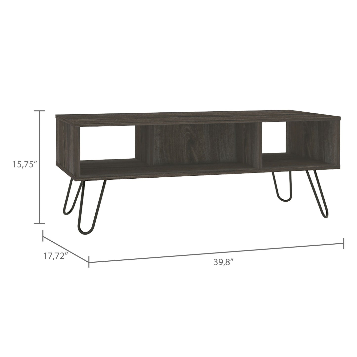 Vassel Coffee Table; Hairpin Legs; Two Shelves -Espresso