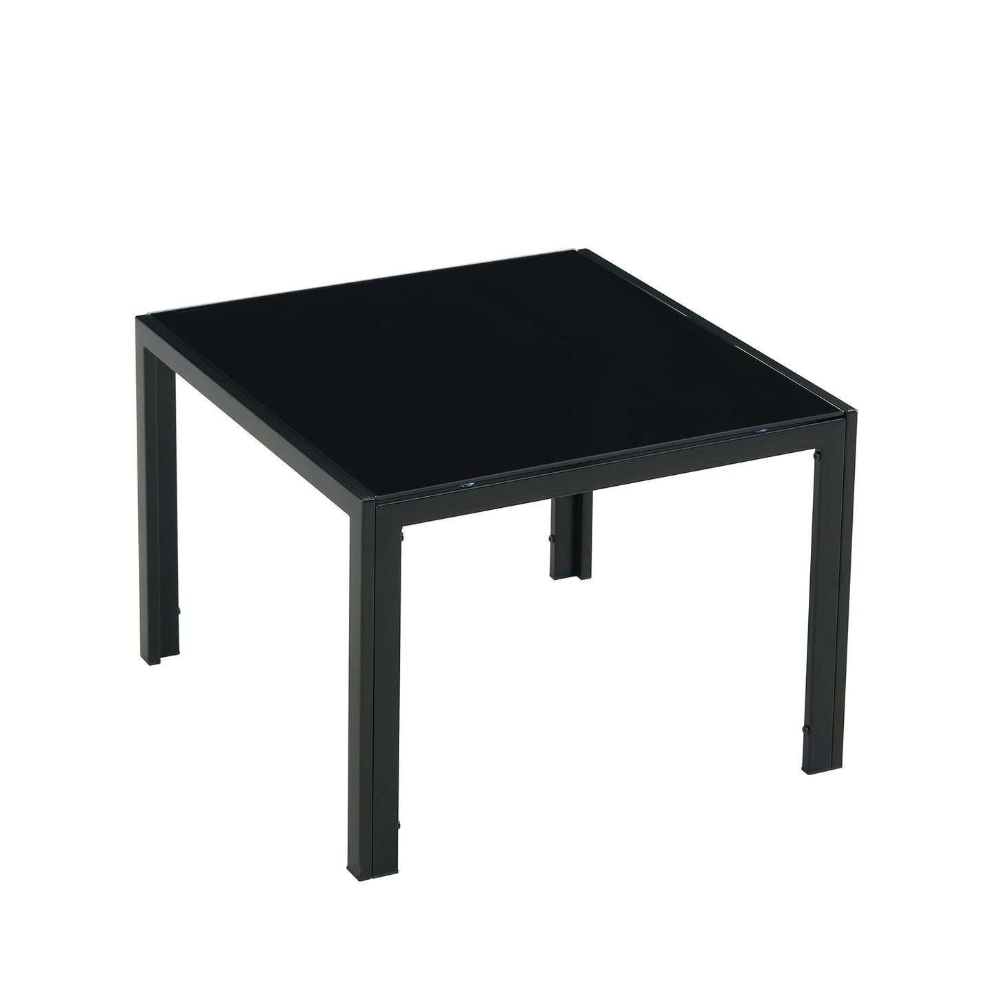 Set of 2 Square Modern Table with Tempered Glass Finish Black