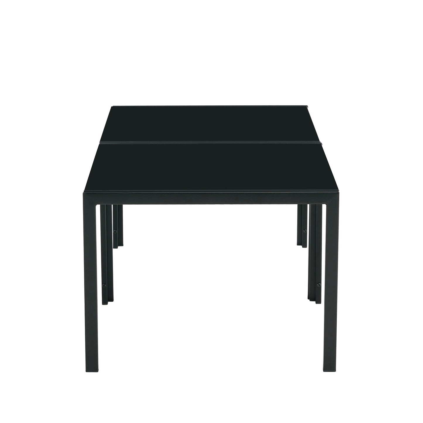 Set of 2 Square Modern Table with Tempered Glass Finish Black