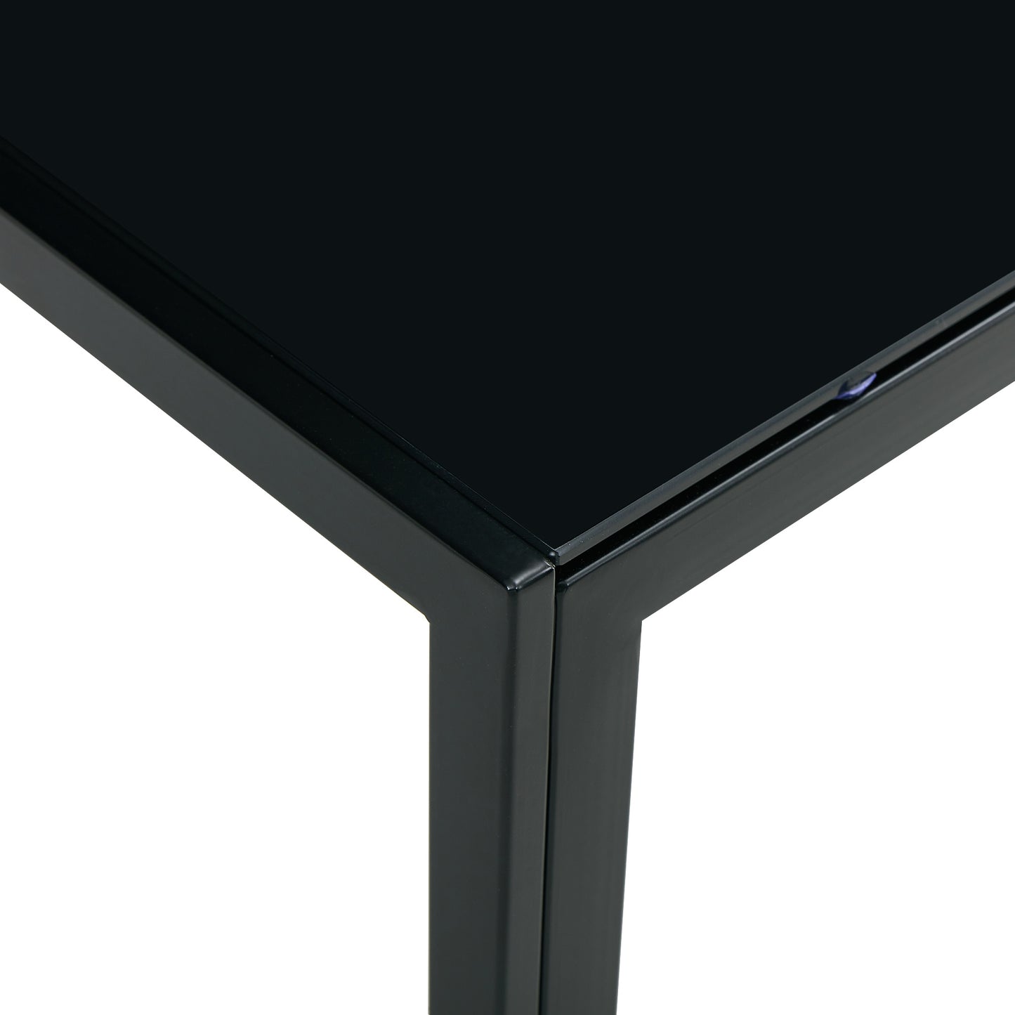 Set of 2 Square Modern Table with Tempered Glass Finish Black