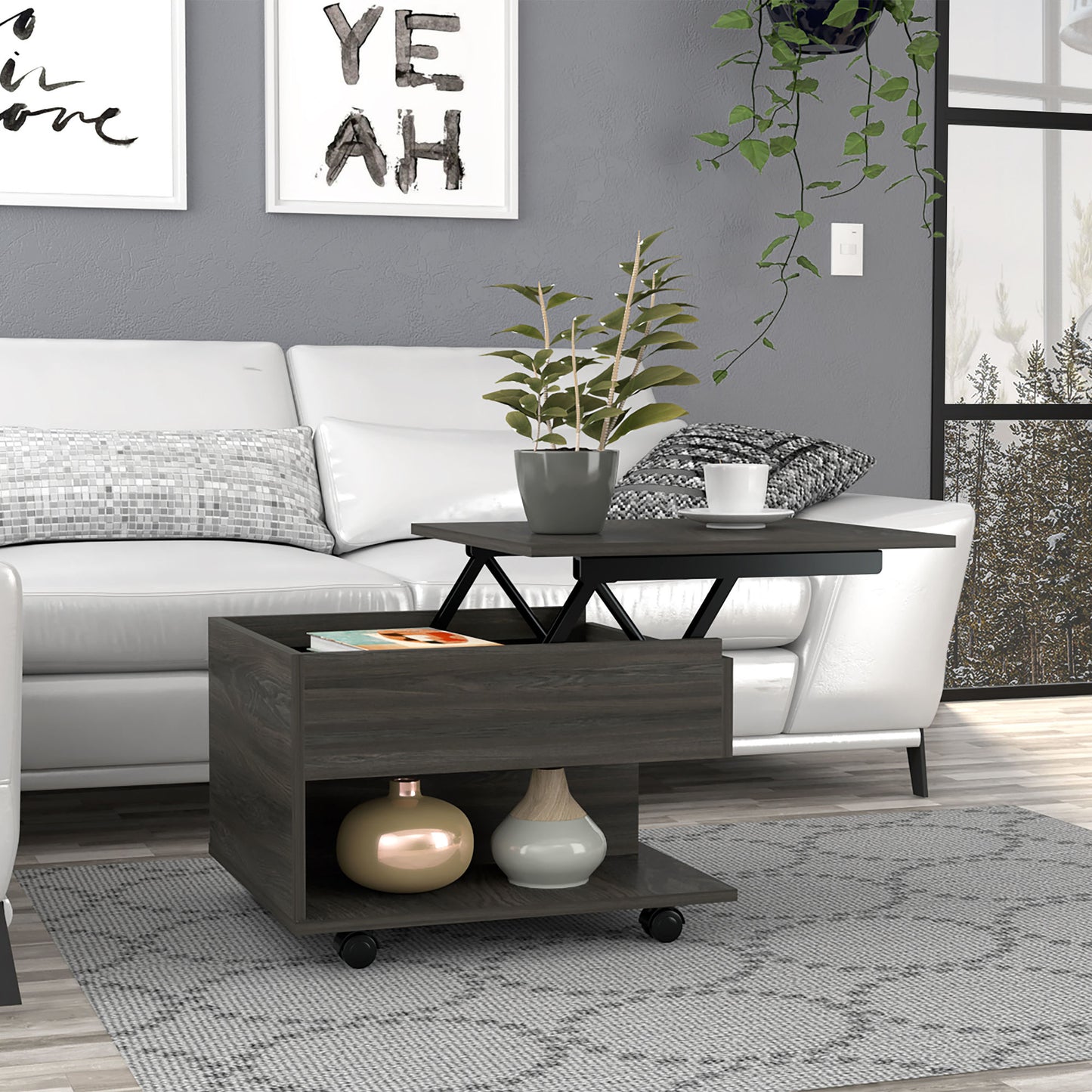 Luanda Lift Top Coffee Table With Casters and One Shelf -Espresso