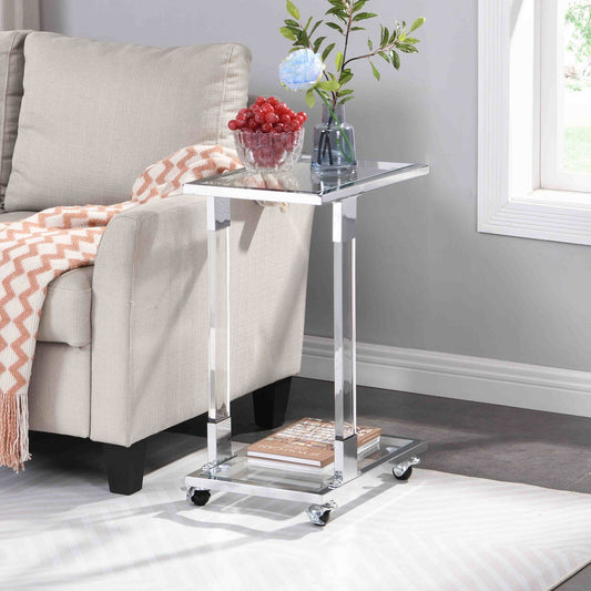 Chrome Acrylic End Table Glass Top C Shape with Metal Base