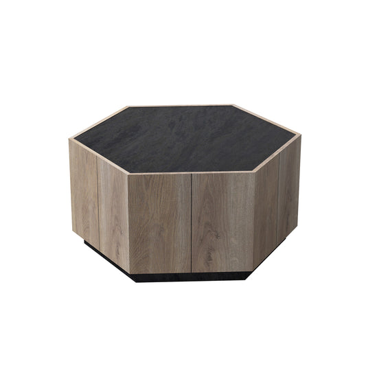 Hexagonal Rural Style Retro Coffee Table with 2 drawers