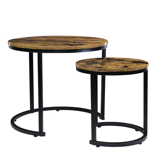 2 in 1 Sofa Side Round Nest Coffee Tables Wood