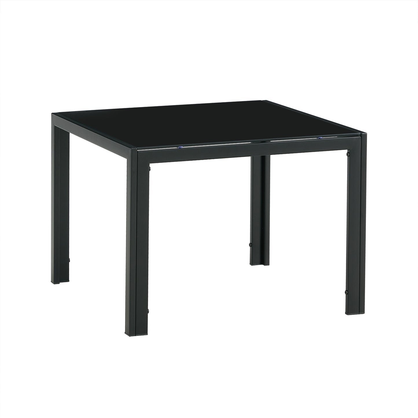 Set of 2 Square Modern Table with Tempered Glass Finish Black