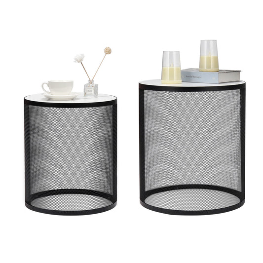 Set of 2 Nesting Metal Round Coffee Table Black